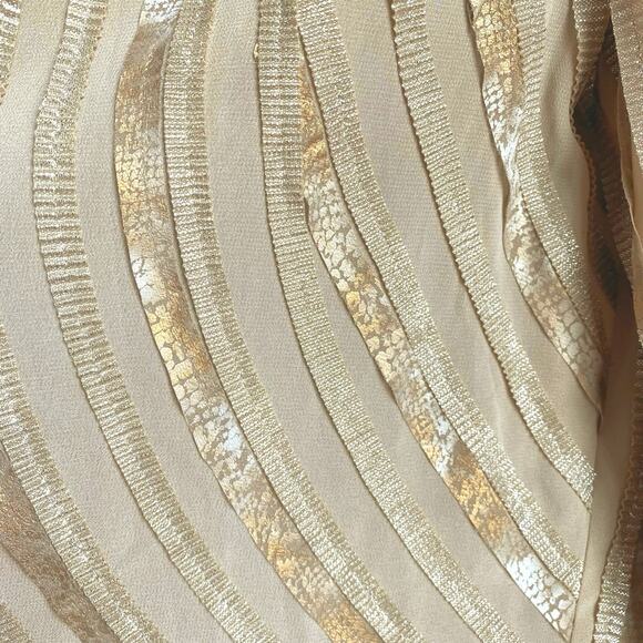 NEW CHICO’S Travelers Gilded Stripe Open Sheer Light Jacket SZ 1 M Tan Metallic - Picture 4 of 12